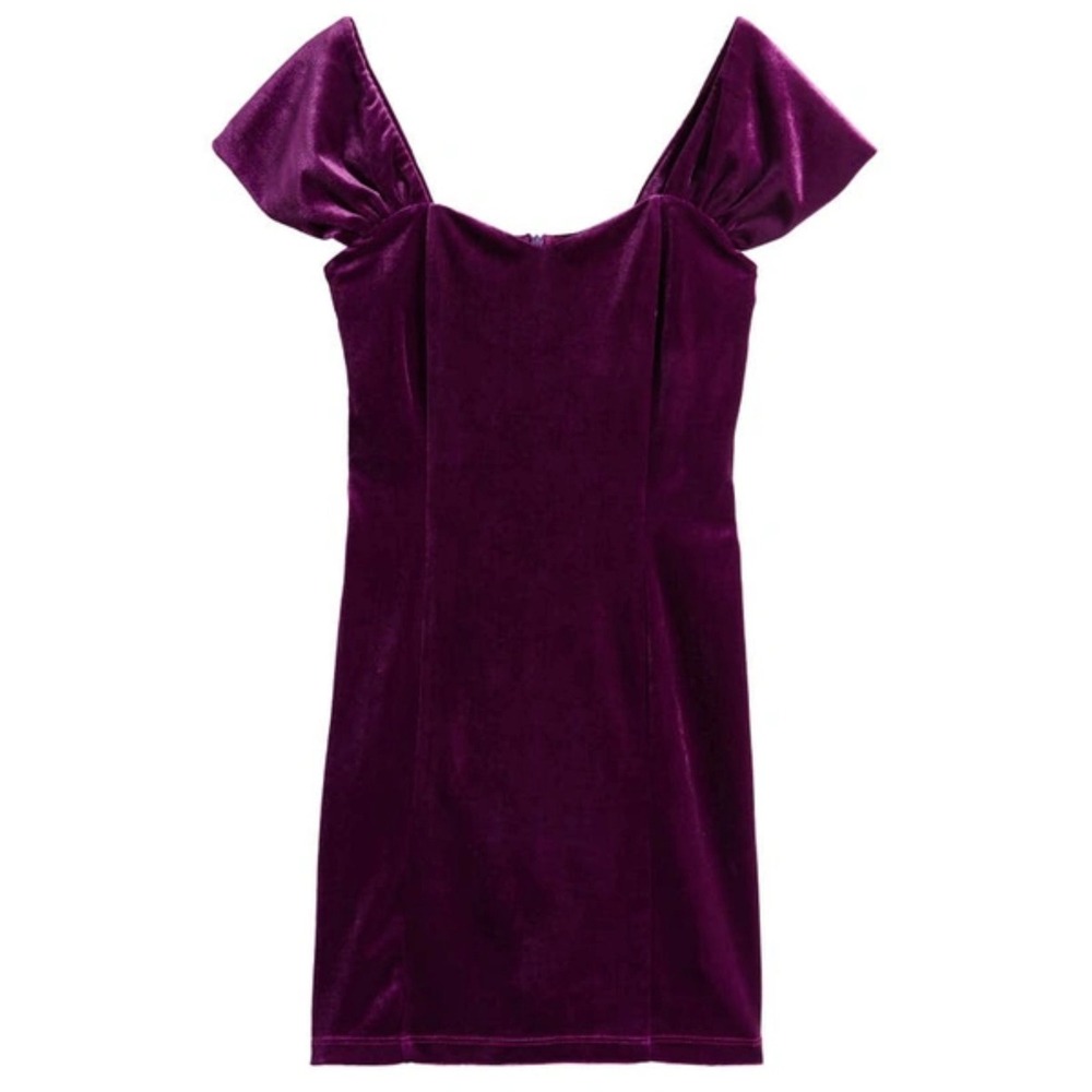 GOOD LUCK GIRL Purple Velvet Puff Sleeve Square Neck Mini‎ Dress Kids L